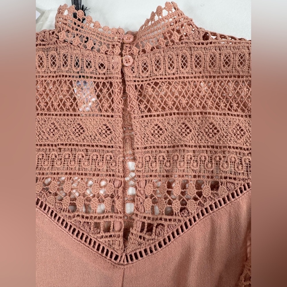 NWT P. Cill Crochet Lace Short Sleeve High Neck Dress Womens Size Medium - Picture 7 of 9
